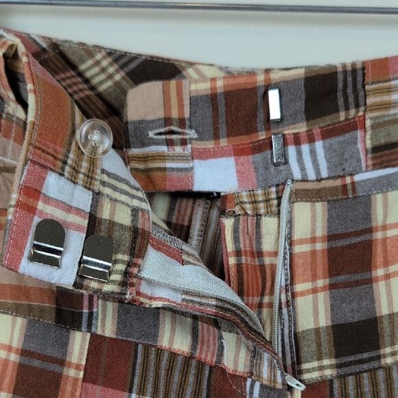 Larry Levine Cotton Brown & Rust Madras Plaid Patchwork Shorts Size 6 Preppy Y2K - Picture 4 of 10